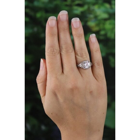 Sterling Silver Cubic Zirconia Halo Antique Style Ring Size 6 3/4 - Picture 3 of 7